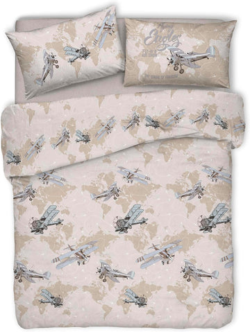 Parure Copripiumino Matrimoniale e Singolo 100% Cotone | Aerei Beige
